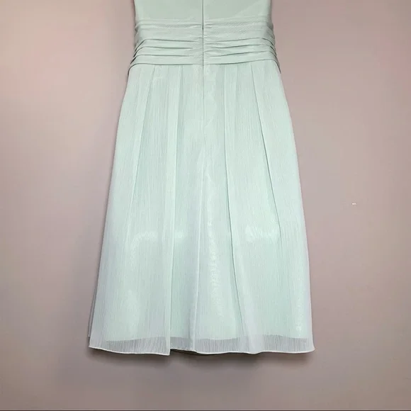 David’s Bridal Sage Green Strapless Chiffon Cocktail Dress Wedding Party - Picture 6 of 11